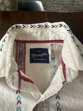 Wrangler Cream Western Pearl Snap Shirt with Teal & Maroon